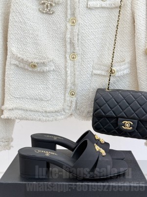 Chanel Grosgrain slides sandals with cc logo black