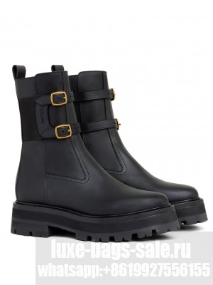 Celine Women's Bulky Buckled Medium Boot In Calfskin Black