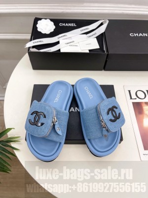 Chanel Canvas Pillow Slides Sandal with Zip Pouch Blue  2025