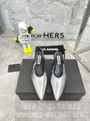 JIL SANDER Lambskin Slingback Silver Sandals