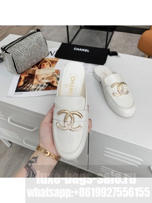 Chanel Open Back Calfskin White Loafers Spring/Summer 2021 Collection