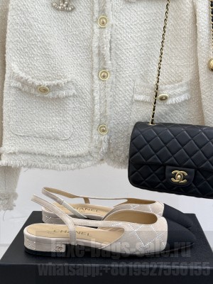Chanel Slingback 7cm Suede Goatskin & Grosgrain Flat Beige G31319 2025