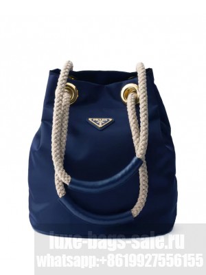 Prada Mariner Recycled Nylon Small Bucket Bag Dark Blue