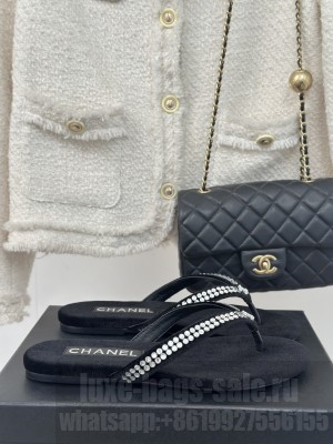 Chanel Thongs Velet & Strass Black & Silver 2025