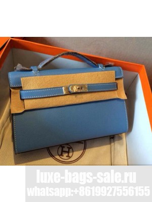 HERMES KELLY 22 EPSOM LEATHER CLUTCH BAG IN Coral Blue