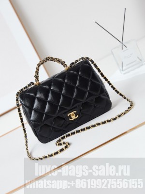 CHANEL 24B MINI FLAP BAG WITH TOP HANDLE AS5043 black