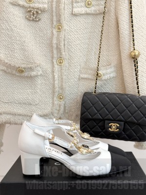 Chanel Calfskin Mary Janes Pumps 5.5cm with Heart Stones Charm White 2025 