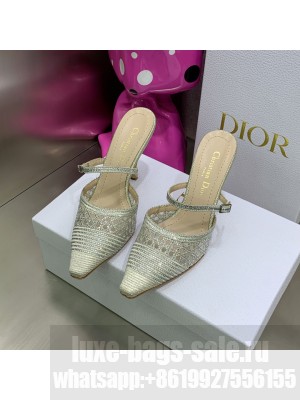 Dior J'Adior Mule 9.5cm in Gray Cotton Embroidered with Crystal 2022 Collection