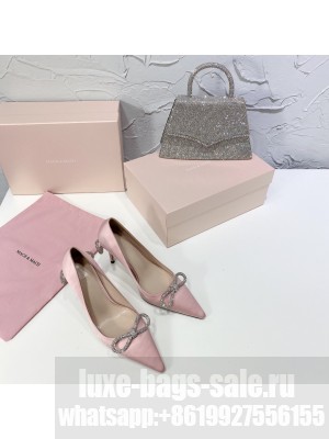 MACH & MACH 90mm Women's Double-bow Crystal-embellished Silk Satin Pumps In Babypink