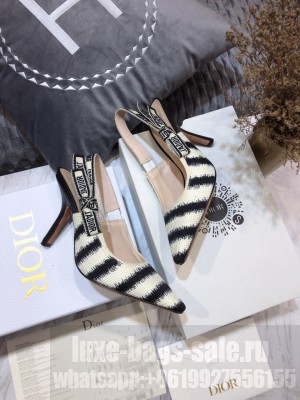 Dior J'Adior Slingback Pumps 9.5cm in Blue D-Stripes Embroidery 2021 Collection 