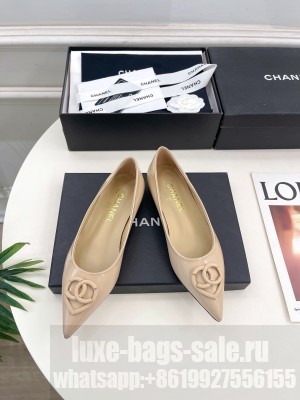 Chanel Patent Calfskin Ballet Flats with CC Heart Nude 2025 