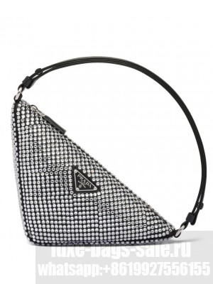 Prada Crystal-studded Satin Pouch 1NQ044 Black