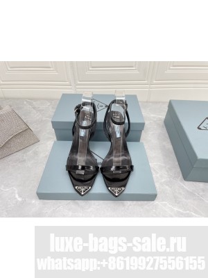Prada Calfskin Sandals 9cm with Metal Logo Black 2022 Collection