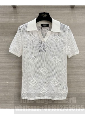 Fendi Women's FF Jacquard Polo Top White