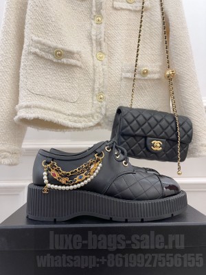 Chanel Calfskin Chain Tassel Lace-ups Black 2022 Collection