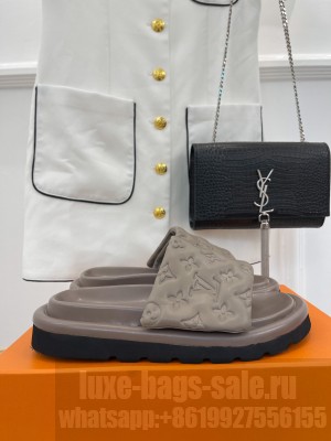 Louis Vuitton Unisex Pool Pillow Comfort Slide Sandals in Monogram Textile Gray