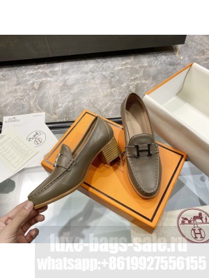Hermes High heel loafer signature "H" Oil Green 2021 Collection