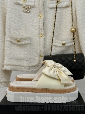 Chanel Satin Platform Slides Sandal with Maxi Bow White 2024 