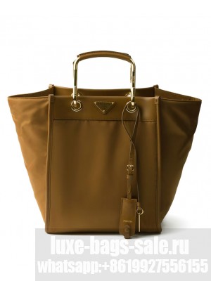 Prada Medium Re-Nylon And Leather Tote Bag Coffee