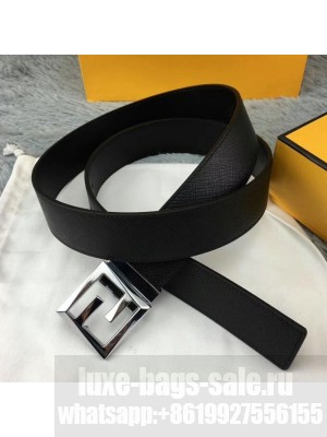 Fendi Reversible Calfskin Leather Belt with Silver FF Square Buckle 34mm 2019 Collection