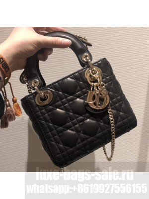 Lady Dior Mini Bag in Cannage with Chain Black/Gold