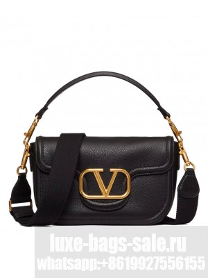 Valentino Garavani Alltime Grainy Calfskin Shoulder Bag Black