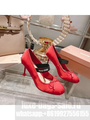 Miu Miu Satin 85 mm varnished heel elasticized knit strap Pumps 04