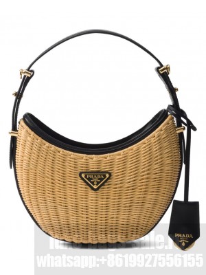 Prada Wicker And Leather Prada Arque Bag 1BC202 Black