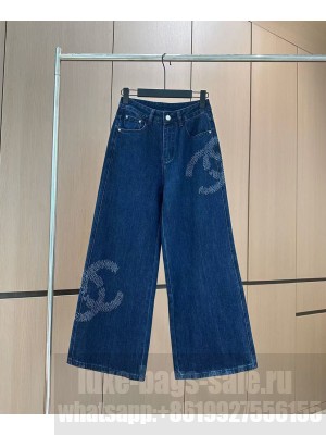 Chanel Women's Laser Engraved Jeans Blue