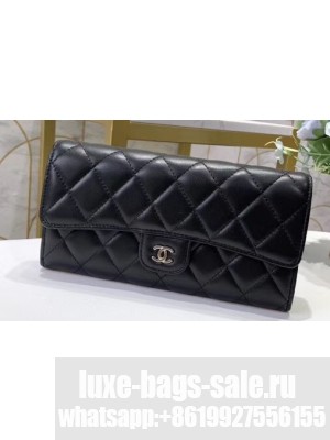 Chanel Classic Long Flap Wallet 30077 Lambskin Black/Silver