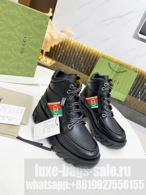 Gucci Women's ankle boot with Interlocking Lace-up closure Black 2021 Collection