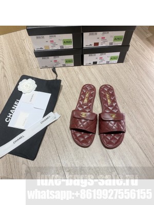 Chanel Quilting Leather G38063 Slipper Burgandy 2021 Collection