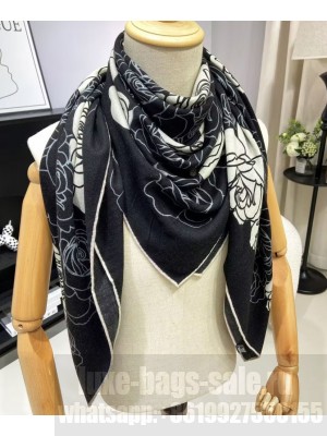 Chanel Women's Camellia Print Scarf Black
