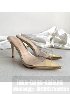Gianvito Rossi Elle sharp pointed toe mules with plexi upper 10cm Sandal Gold 2021 Collection