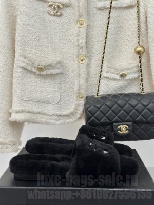Chanel Wool Slide Mules Black 2024