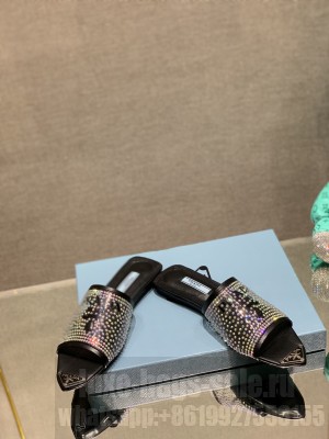 Prada TPU Flat with Crystal Studs Slipper 2022 Collection,Black
