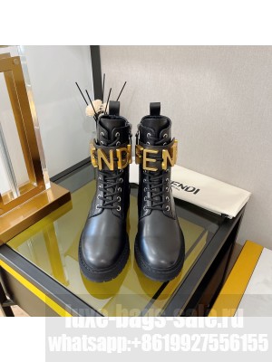 FENDI Fendigraphy Black leather biker boots