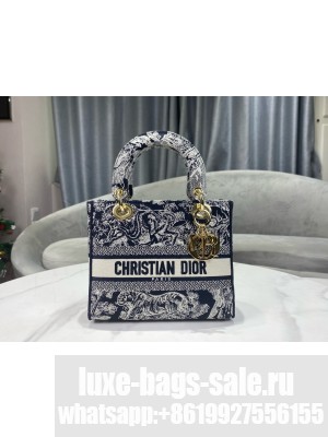 DIOR Medium Lady D-Lite Bag Toile de Jouy Embroidery M0565OTD blue