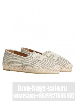 Celine Women's Les Espadrilles Celine With Triomphe Signature In Striped Canvas & Embroidered Patch Cream