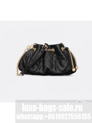 SMALL DIOR AMMI BAG Sand BLACK Supple Macrocannage Lambskin M22567F
