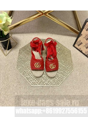 Gucci GG Lambskin Wedge Sandals Red 2021 Collection