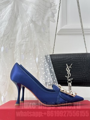 Roger Vivier Crystal buckle Velvet 8.5cm pump navy