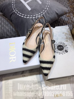 Dior J'Adior Slingback Ballerina Flat in Blue D-Stripes Embroidery 2021 Collection 