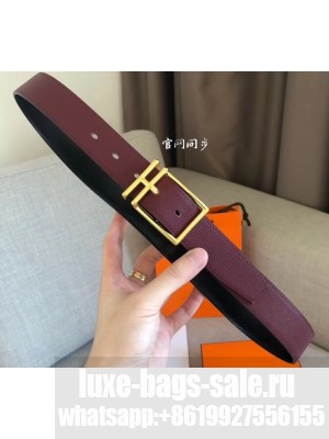 Hermes Width 3.2cm Nathan 32 Reversible Leather Belt Black/Burgundy