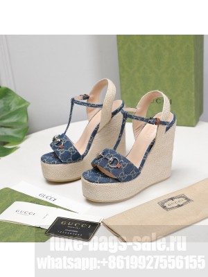 Gucci Denim 13cm Blue Espadrilles Wedge Sandals 2021 Collection