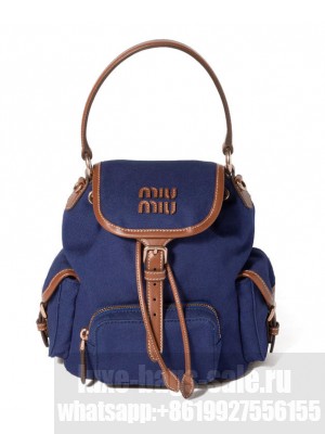 Miumiu Canvas And Leather Backpack 5BZ043 Blue