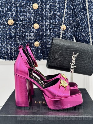 Versace Medusa '95 Metallic Leather High Heel Platform Sandals 12cm Purple 2024
