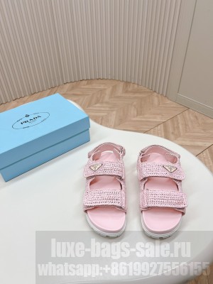 Prada Crochet Cage Flat Sandals 2024 Pink