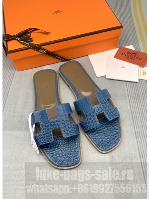 Hermes Oran Crocodile Embossed Leather Flat Slide Sandals 131 2022 Collection