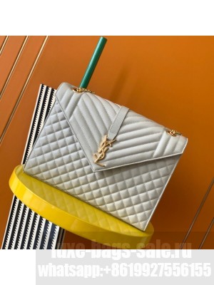 SAINT LAUREN ENVELOPE LARGE BAG IN MIX MATELASSE GRAIN DE POUDRE EMBOSSED LEATHER 600166 white